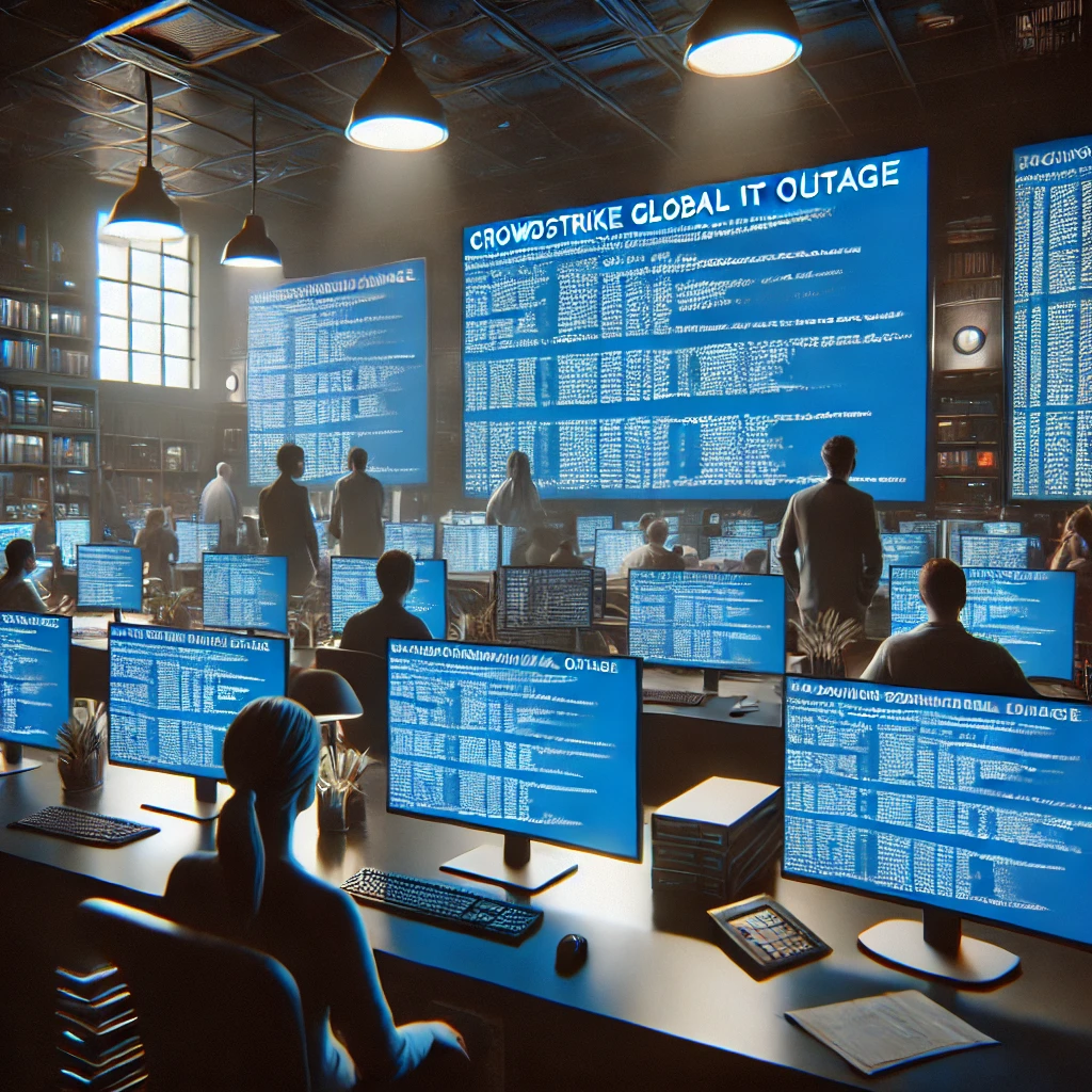 Graphic illustrating the CrowdStrike security flaw that caused global IT outages on July 19, 2024.